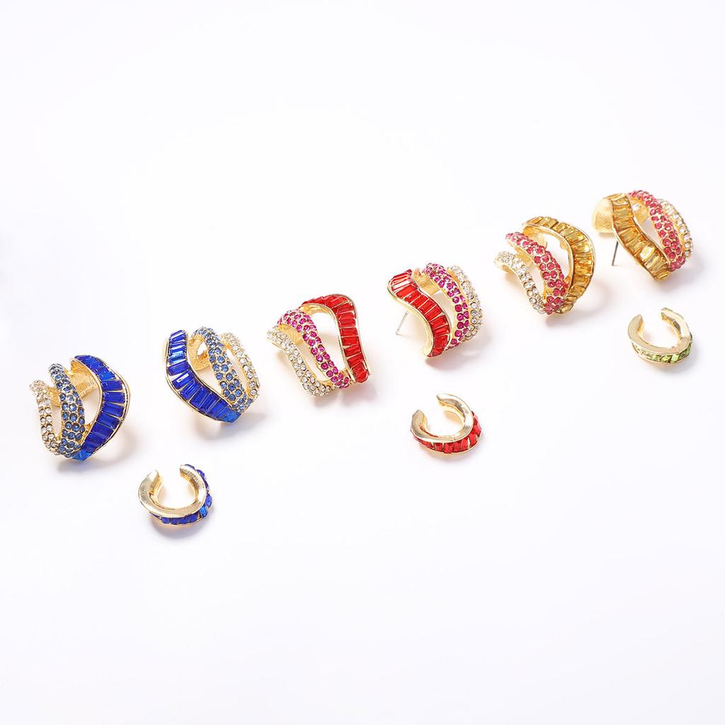 Light Luxury, High-end Sense, Contrasting Colors, Waves Full of Diamonds, Geometric Ear Clips, Earrings, Exquisite Temperament, Dinner Party Fashion 