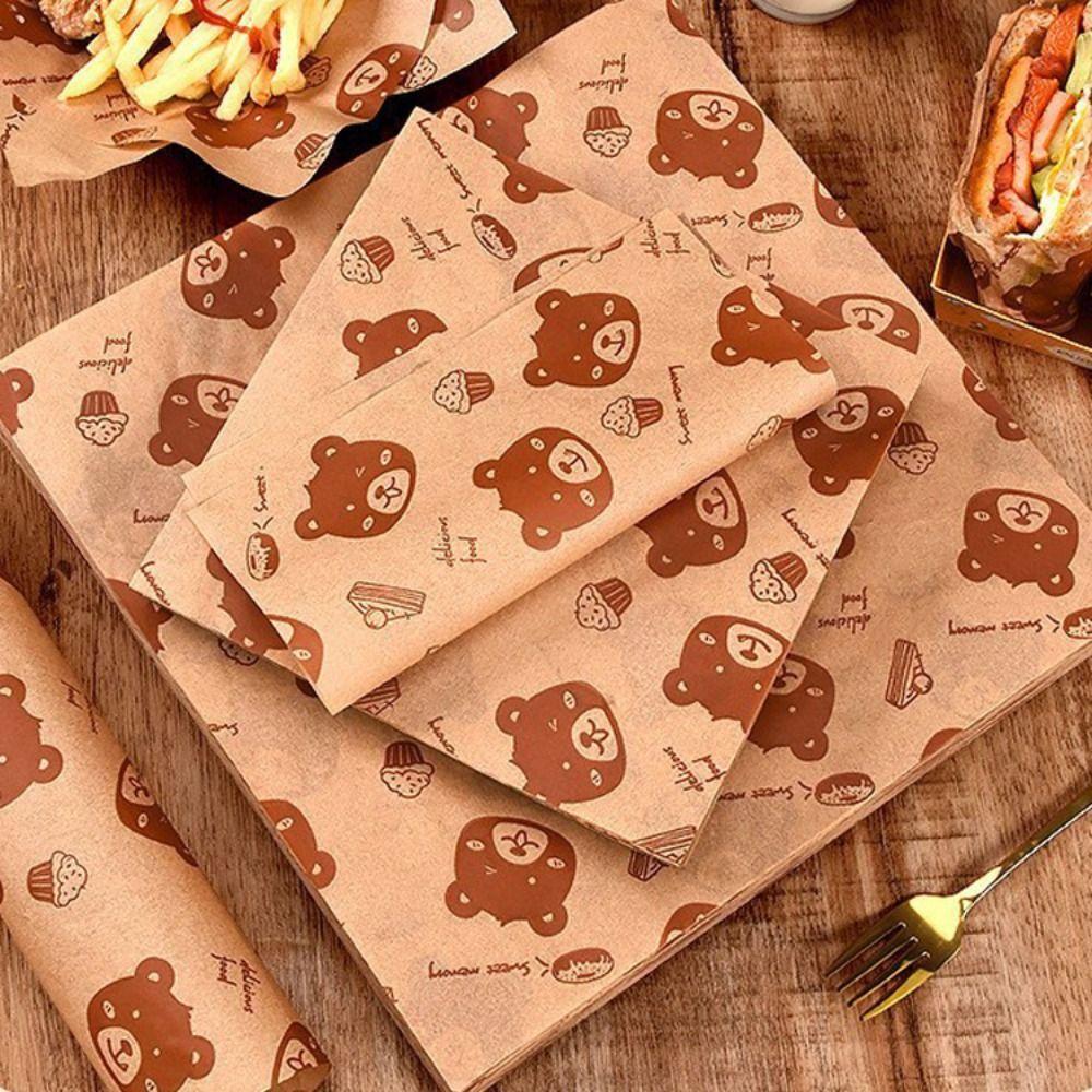 50PCS Food Grade Fried Food Wrapping Paper Oil Resistant Sandwich Packaging Paper Oil-Proof Paper