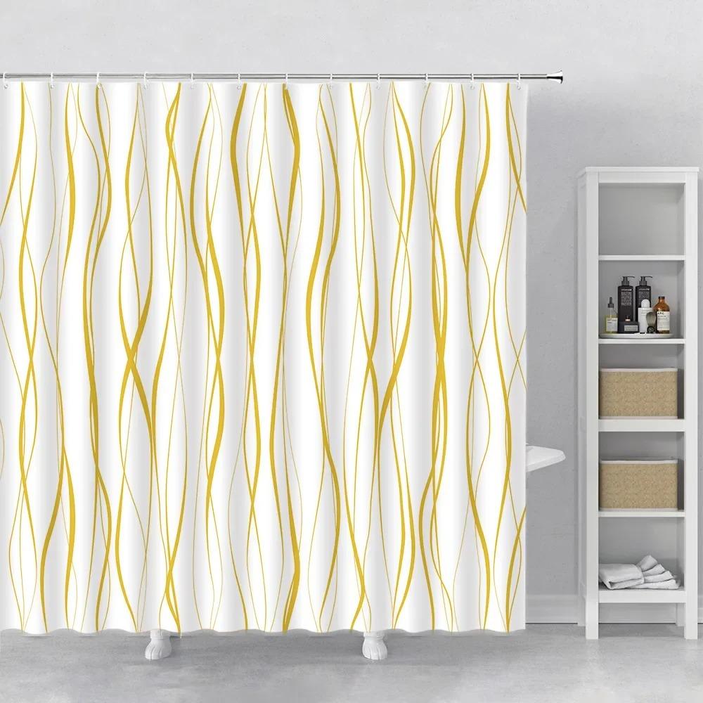 Geometrischer Wellenlinien-Duschvorhang Modern Minimalistisch Heimdekor Polyestergewebe Badevorhang Maschinenwaschbar Haken für Badezimmer