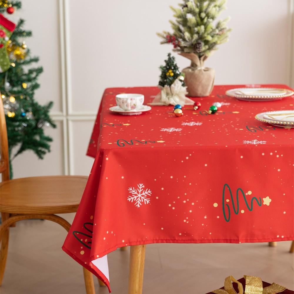 Red Waterproof And Oil-Proof Christmas Table Cloth Festive Desk Pastoral Fruit Coffee Table Round Table Tablecloth
