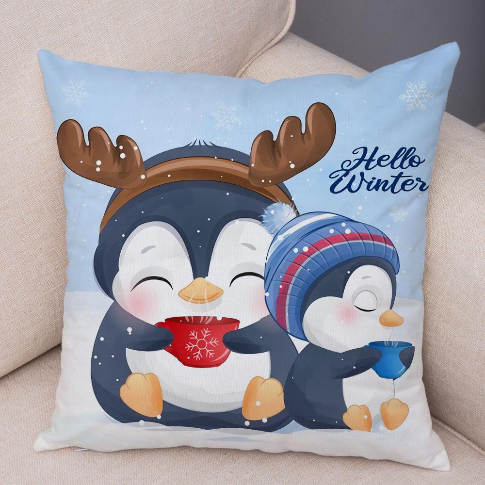 Cartoon Santa Claus Little Penguin Pillowcase Sofa Kids Room Decoration Merry Christmas  Deer Cushion Cover 45x45cm