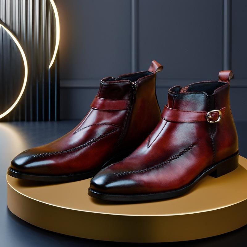 

Модные мужские роскошные ботинки челси из натуральной кожи, высотой до щиколотки, высокого качества, на резинке, с ремешком с пряжкой, с отрезным носком, черные базовые ботинки, ботильоны, мужские 46 бордовый