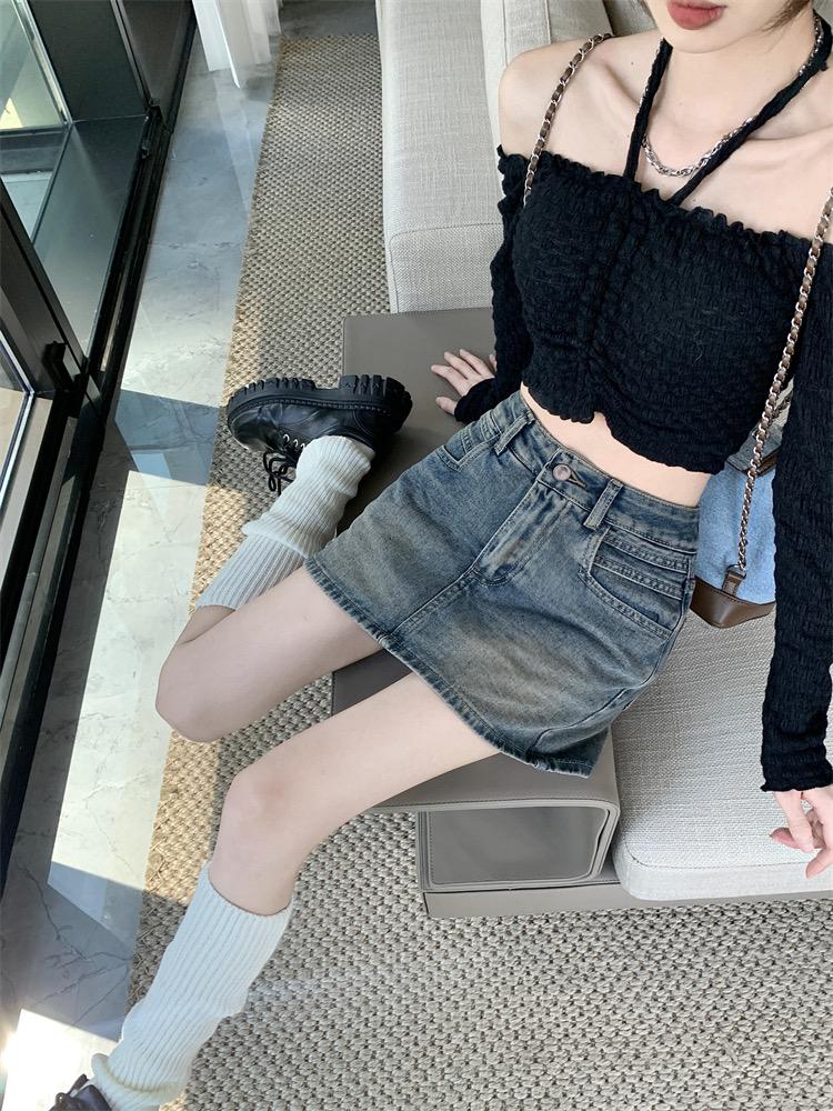 Summer Retro Blue Short Denim Skirt Women High Waist Fashion A-line Mini Skirts Female Slim Pockets Y2k Streetwear Jeans Skirt