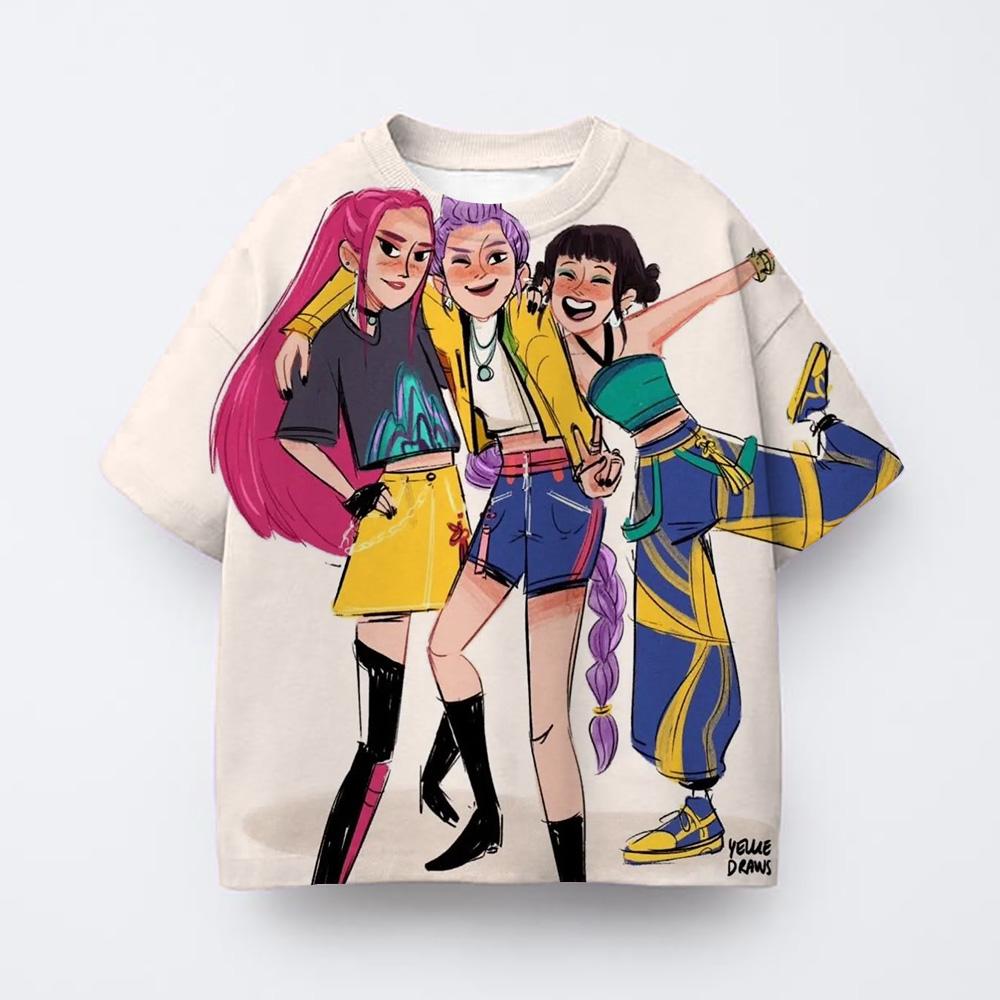 Kpop İblis Avcıları Baskılı Grafik Tişört Yazlık Çocuk Giyim 2025 Film Tişörtü Kız Erkek Kısa Kollu Üstler Rahat Tişört