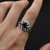 Retro Black Zircon  Adjustable Open Ring for Men Silver-plated Copper Gothic Punk Edgy Jewelry Accessories Cool Gift