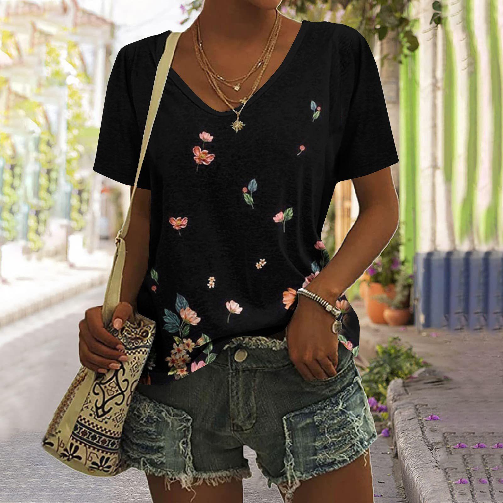 

Женская футболка с V-образным вырезом, коротким рукавом, летняя, облегающая, высококлассная, шикарная, в стиле ретро, с 3D-принтом 5XL