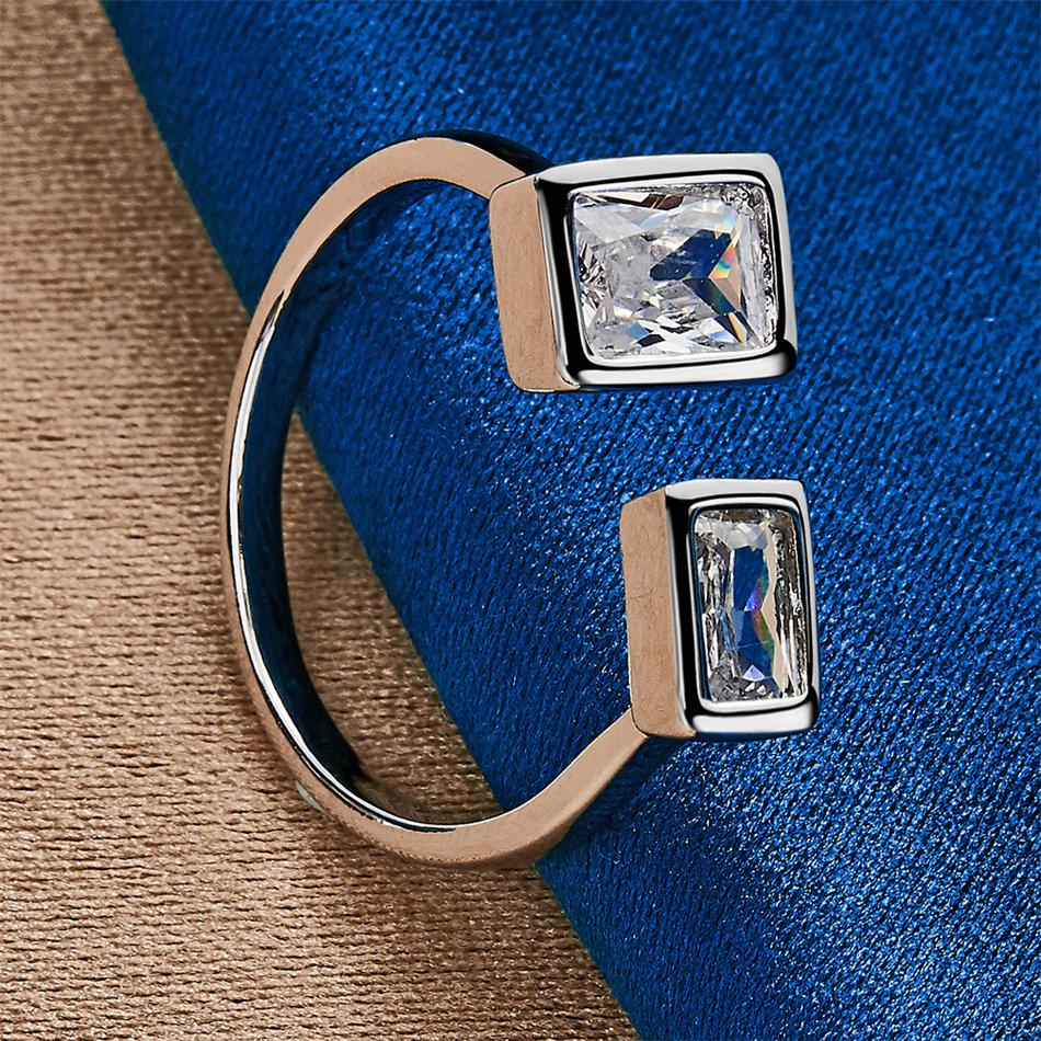 1 piece of 925 sterling silver exquisite square zircon ring with an opening, ladies' jewelry gift, wedding accessory