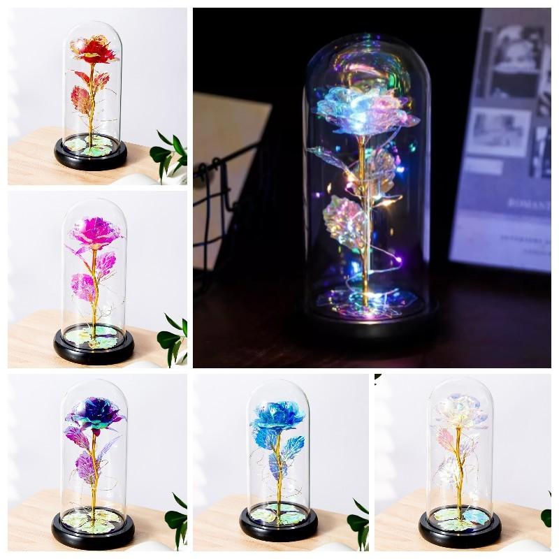 Romantic Rose Forever Flower In Dome Led Light Valentine Day Birthday Gift Decor