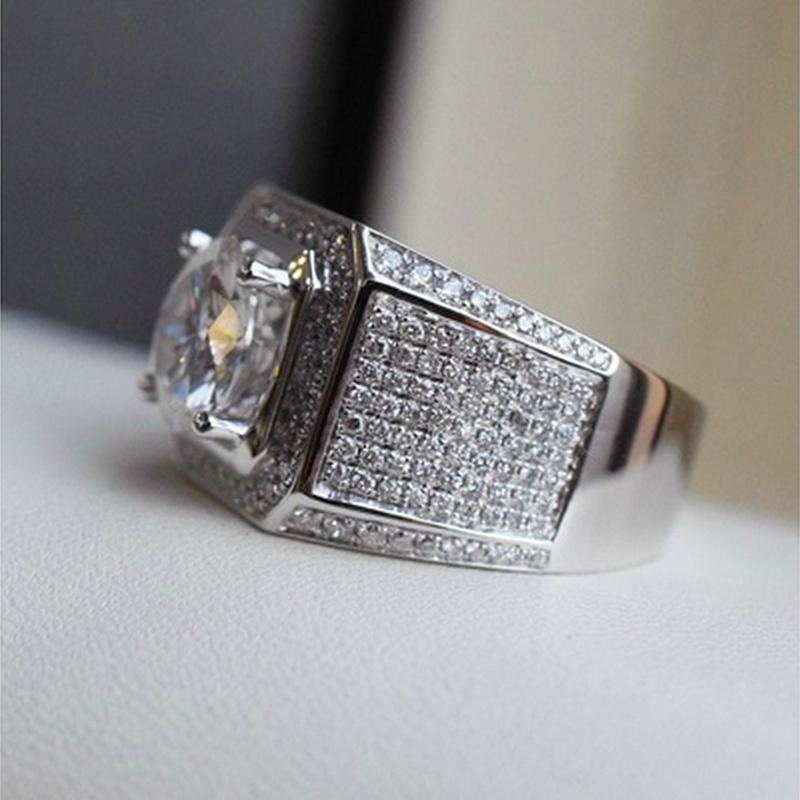 Luxury 925 Sterling copper Ring With Zircon Crystal Ring For Men Zircon Gift