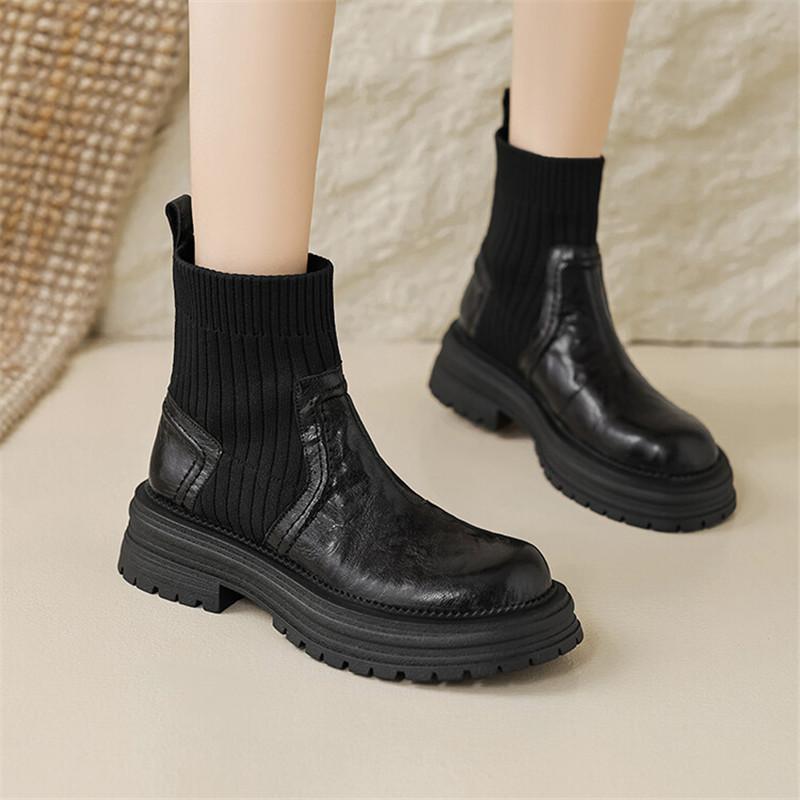Fashion New Autumn Winter Genuine Leather Women Boots Fashion Platform Boots for Women Chunky Heel Short Boots Botines Mujer High Heels