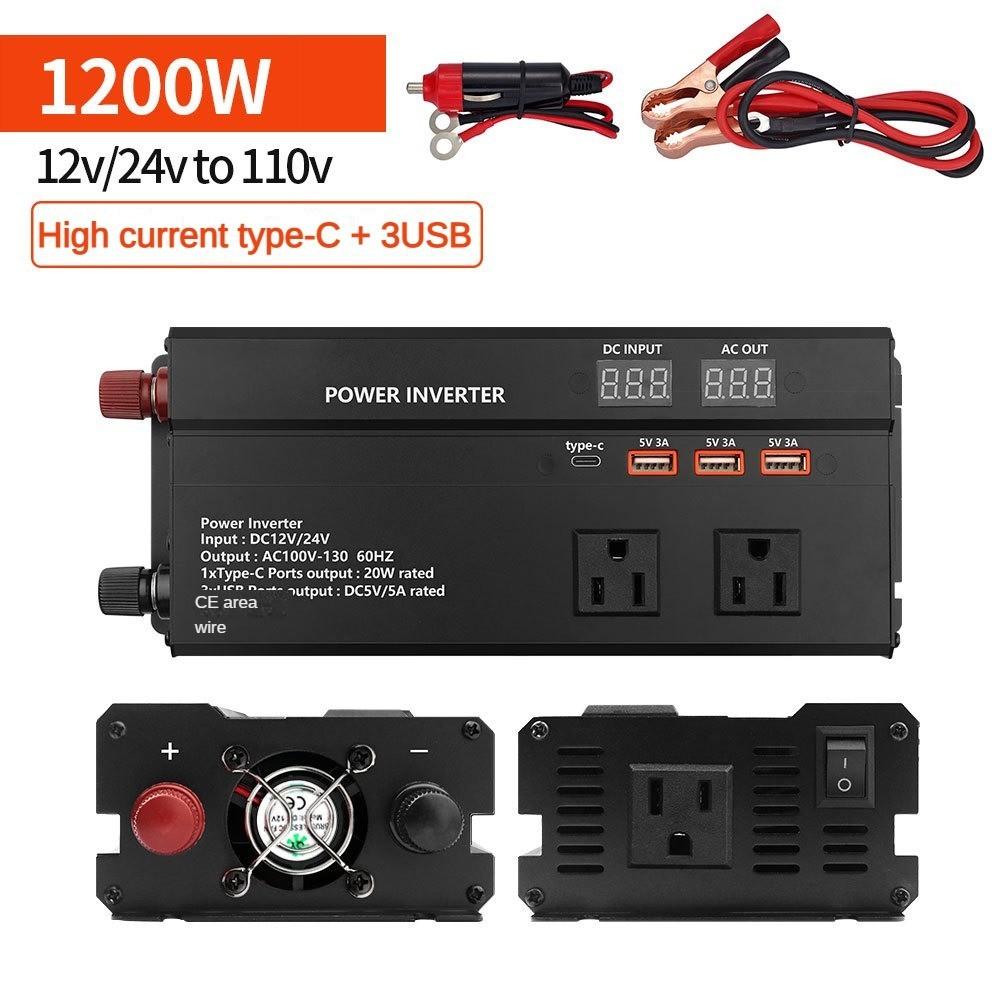 Household LED Portable High Power Car Inverter Universal Solar Power Converter Digital Display Voltage Transformer