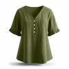 Women’s Casual Button Front Ruffle Sleeve Shirt Loose Fit Cotton Linen Blouse Relaxed Fit V Neck Top for Daily Wear