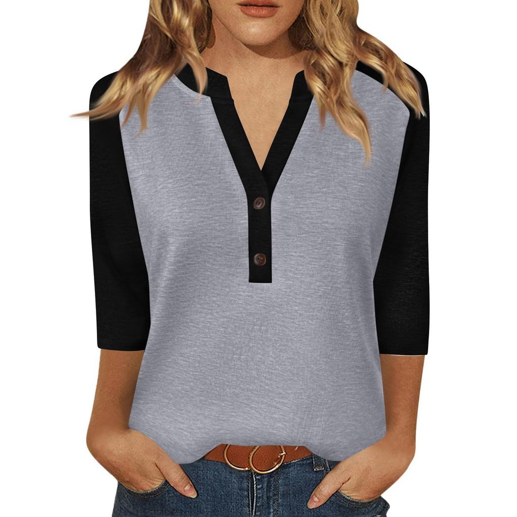 Women's T Shirt Print Button 3/4 Sleeve Daily Weekend Fashion Basic V- Neck Regular Top