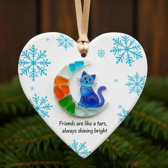 Heart-Shaped Sea Glass Friendship Ornament Handmade Sea Glass Art Christmas Animal Ornament Friendship Keepsake for Best Friends