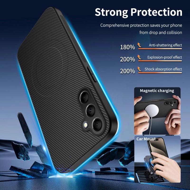 Anti-Drop Carbon Fiber Silicone Soft Phone Case For Samsung Galaxy M54 M56 M33 M14 5G Magnetic Wireless Charging Back Cover Case
