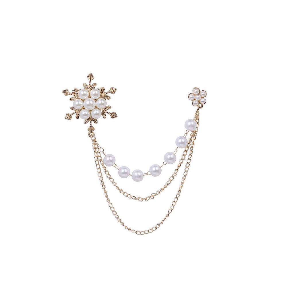 Koreanische minimalistische Perlen- & Schneeflocken-Quastenbrosche