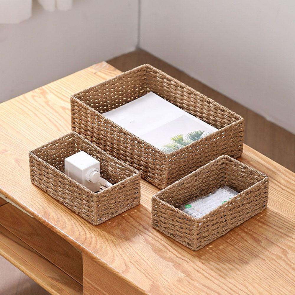 Großer geflochtener Aufbewahrungskorb Rechteckige Snack-Aufbewahrungsbox Kosmetik-Aufbewahrungsbox für Zuhause