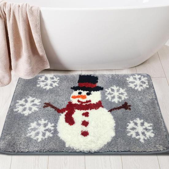 Christmas Bathroom Rug Xmas Snowflake Door Mat Flannel Floor Mat Absorbent Non-Slip Bath Mat for Xmas Home Decor