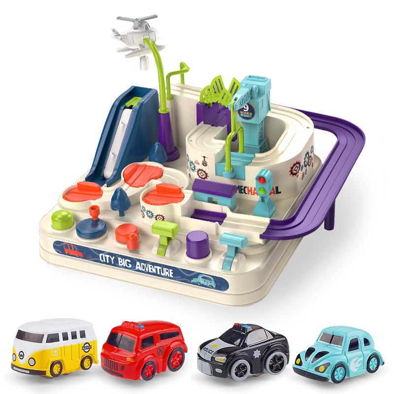 Car Adventure Breakout Train: Educational Inertial Toy Car with Macaron Color Tracks and Parking Lot