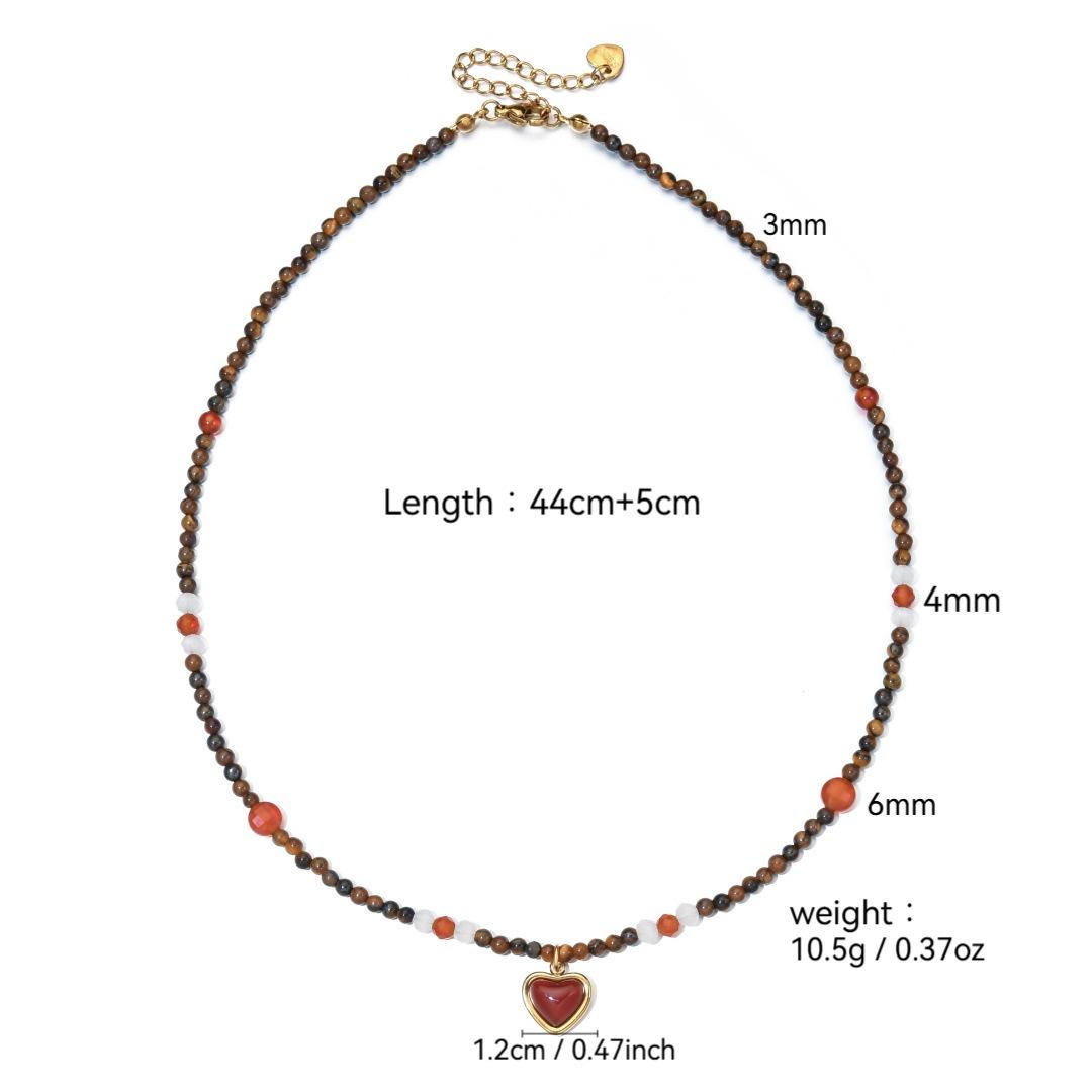 Maillard Red Agate  Tiger Eye Beaded Necklace with Stainless Steel Elephant Pendant