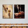 Fashion Portrait with Champagne Glass Wall Art Poster Blue Abstract Woman Wall Art Print Aesthetic Art Canvas Painting Decor