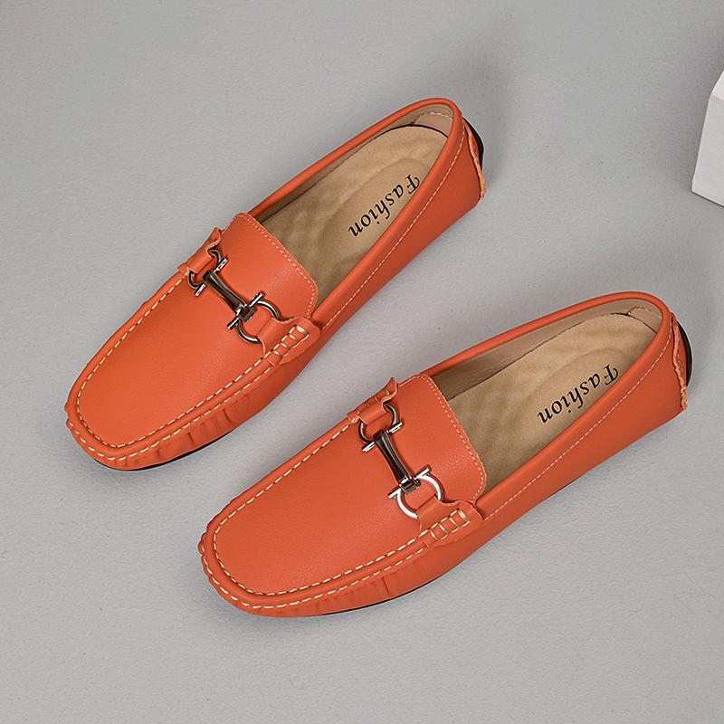 Fashion Metal Buckle Leather Loafers Casual Slip On Men Casual Shoes Gentleman Formal Dress Shoes Leisure Walk Business Flats Moccasins