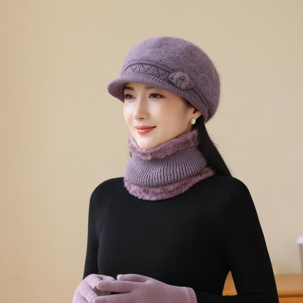 Rabbit Fur Knitted Woolen Hat Winter Middle Aged and Elderly Women's Winter Elderly Warm Mother's Basin Hat