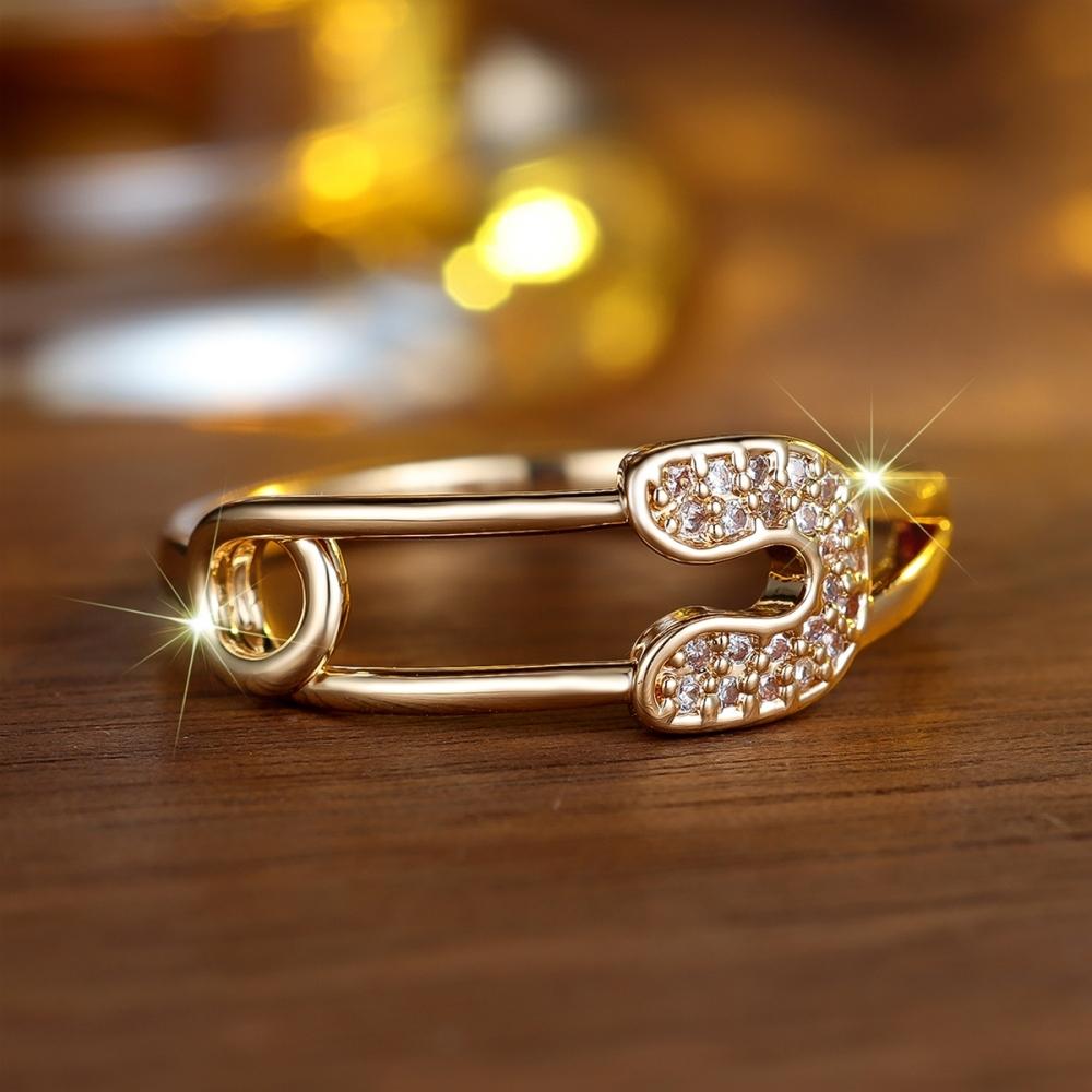 Creative Gold Color Paper Clip Rings for Women Zircon Wedding Engagement Jewelry Gift