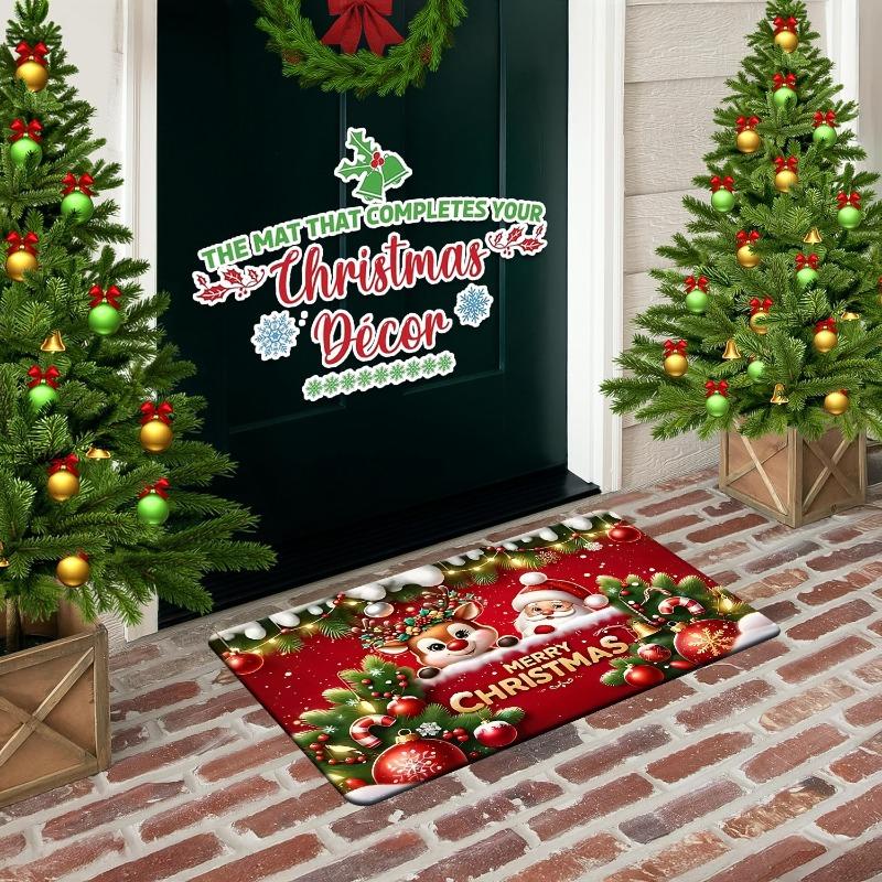 Christmas Doormat Non‑Slip Front Door Rug Washable Indoor Outdoor Xmas Reindeer Bauble Bell Winter Holiday Mat