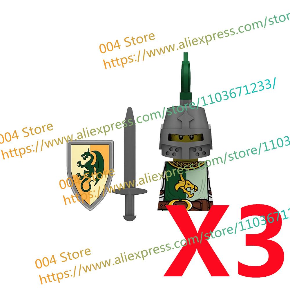 N511U-518U N335-337 Mittelalterliche Burg Ritter Bausteine Figuren Vierseitiger UV-Druck Waffen Zubehör Spielzeug Kindergeschenke F030