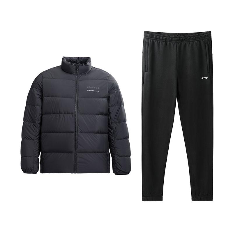 

LiNing Solid Color Stand Collar Warm Cold Resistant Short Jacket Fleece Sweatpants Casual Sports Suit Men suit AYMT249-6+AKLVC97-1 4XL