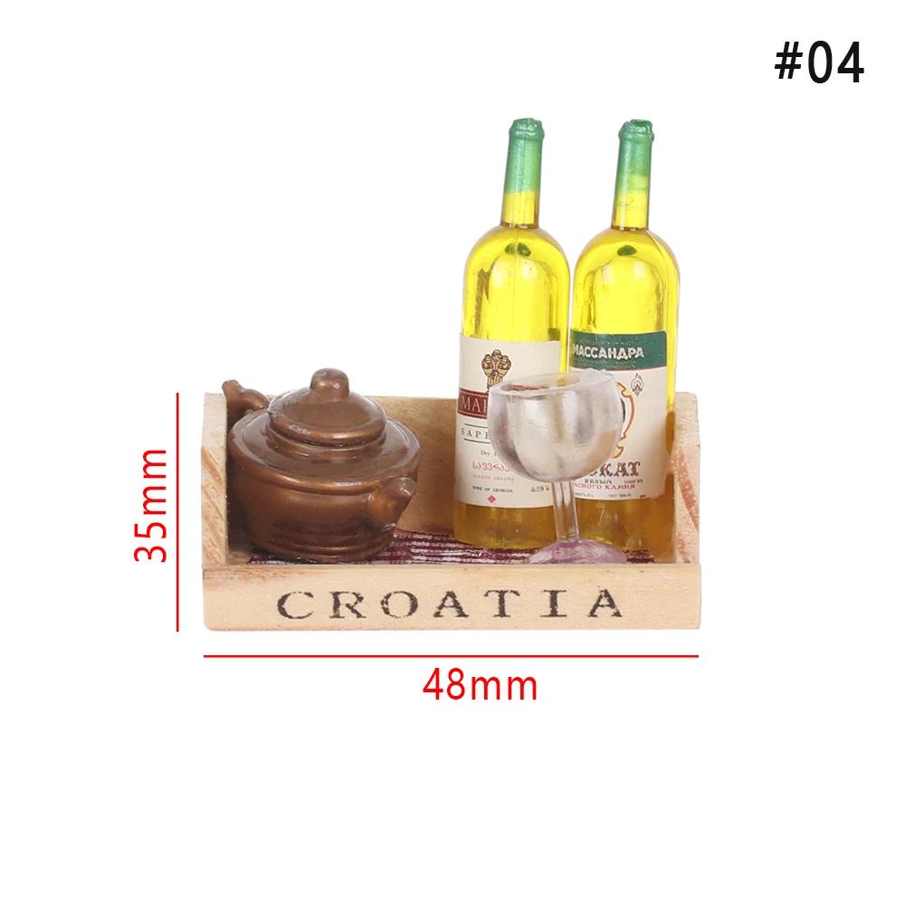 1set Miniature Dollhouse Accessories Simulation Drinks Fruilt Mini Food Toys Mini Wine Bottles Model Set with Box Kitchen Decor
