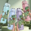 1PC Dinosaur Halloween Pumpkin Pattern 750ml Color Plastic Sports Water Bottle Leakproof Flip Straw Lid Suitable for Sports Office Home Use
