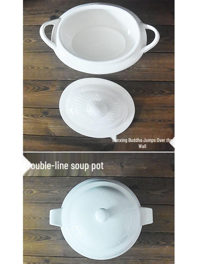 Ceramic Stew Pot with Lid - Extra Large Double-Earred Soup Pot for Birds Nest and Buddha Jumps Over the Wall Soup