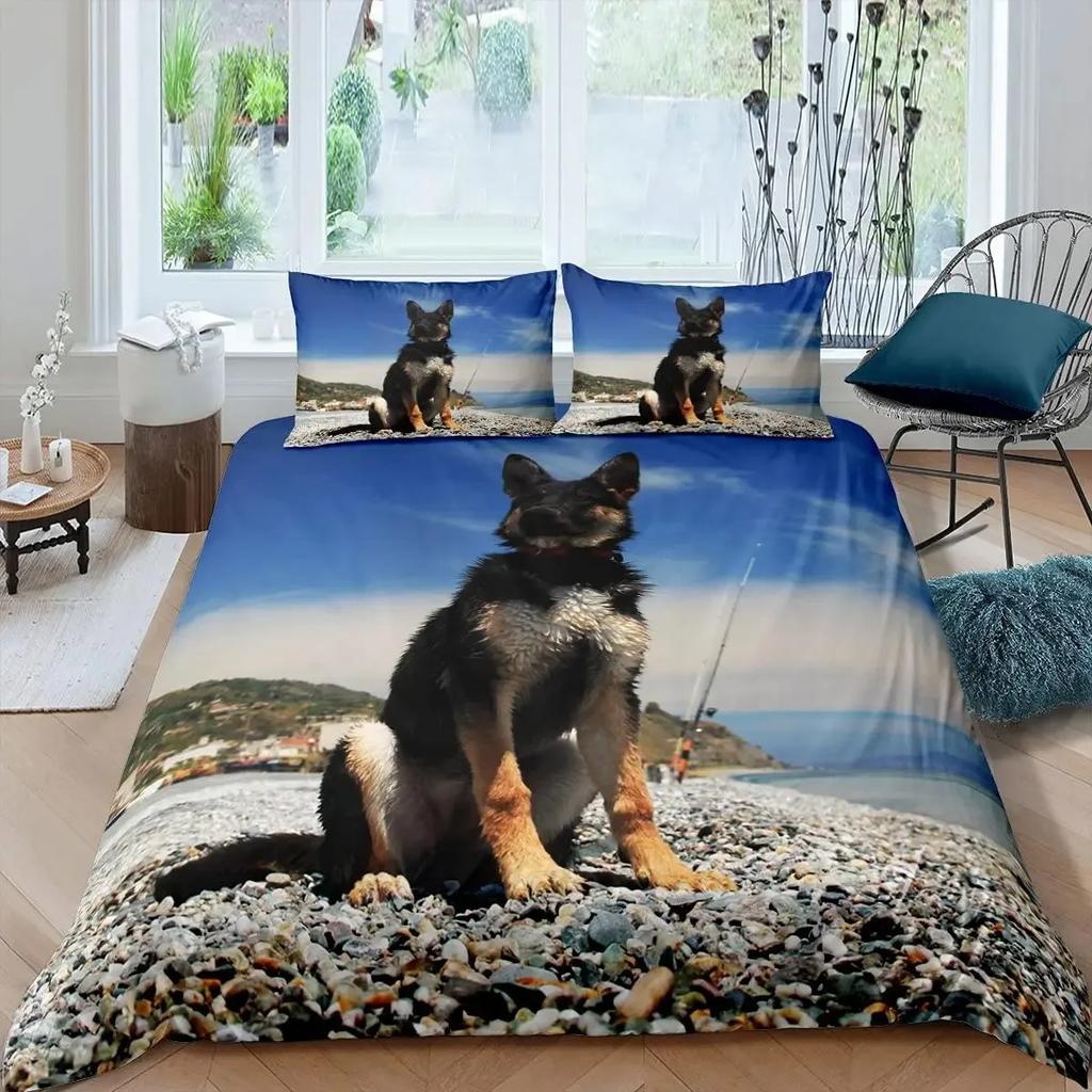 German Shepherd Duvet Cover Set Police Dog Comforter Cover Full King Size for Boys Animals Bedding Set Puppy Dog Bedspread Cover