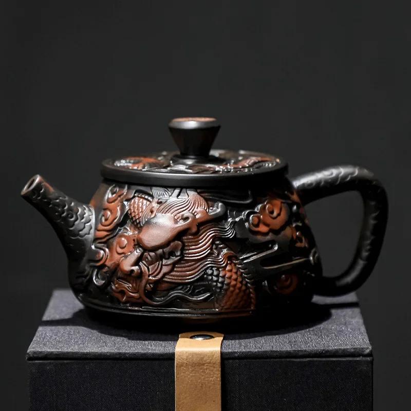 

Ручной работы рельефный фиолетовый керамический чайник бытовой вращающийся водяной заварочный чайник с драконом китайский чай