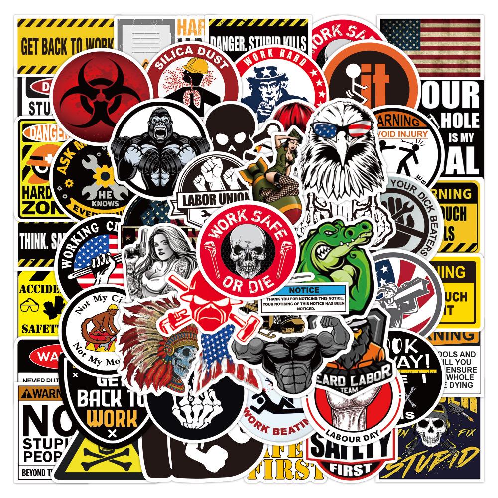 50-Piece Set: Waterproof Graffiti Stickers for Electrician and Welder Safety Helmets