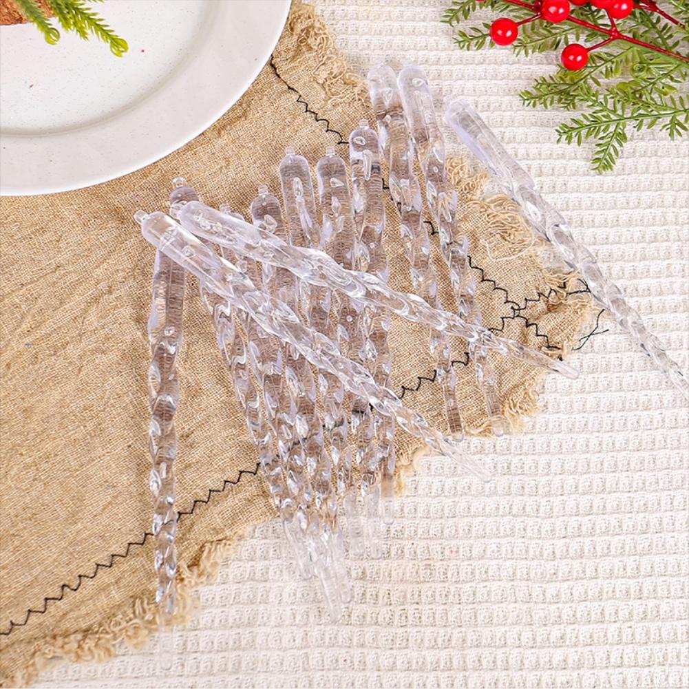 12Pcs Crystal-Clear Icicle Ornaments Icicles Pendant Set Christmas Tree Decoration With Cord For Xmas & Winter Party Decoration