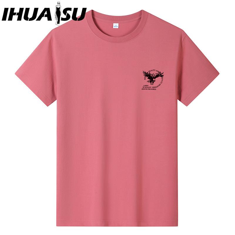 IHUASU Camiseta de manga curta de algodão masculina, camisa solta de meia manga estampada, camisa compassiva