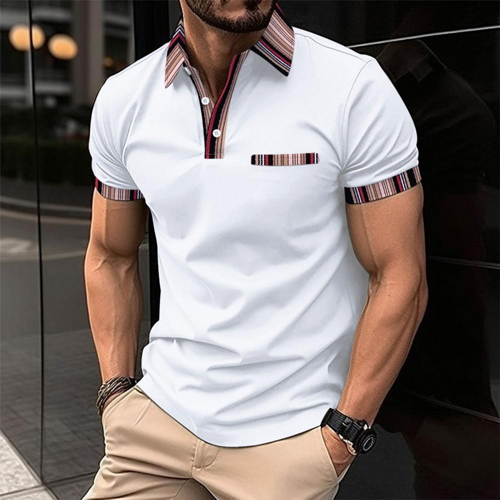 Men's Casual Polo Shirt with Striped Buttons T-shirt