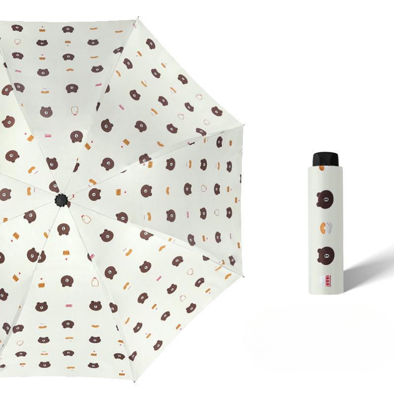 Black Rubber Sun Protection and Shade Umbrella Three-fold Sun Umbrella, All-weather Folding Umbrella