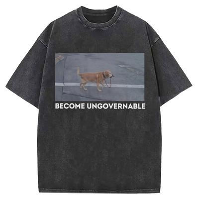 Become Ungovernable Golden Retriever Funny Dog Vintage Washed Tee Mens Casual Aesthetic S Cotton Comfort Short Sleeve TShirt