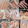 24Pcs Simple Fake Nail With Jelly Glue Butterfly Design Pink White Gradient French Press On False Nails Full Cover Nail Tips