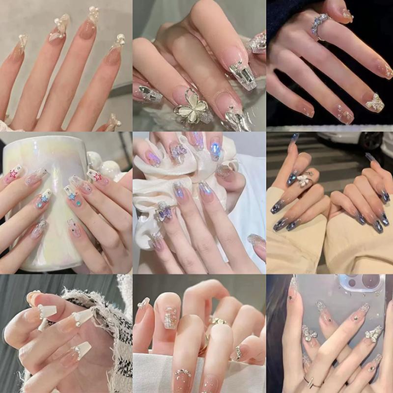24Pcs Simple Fake Nail With Jelly Glue Butterfly Design Pink White Gradient French Press On False Nails Full Cover Nail Tips