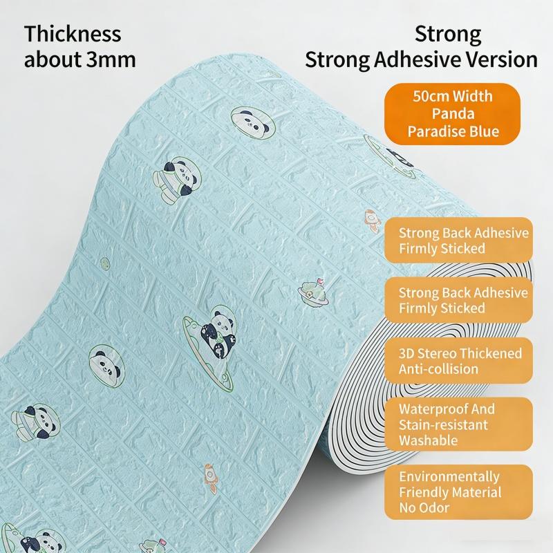 3D Self Adhesive Cartoon Foam Wall Panels Wallpaper for Kids Room Soft DIY Brick Wall Sticker Waterproof & Moisture Proof Home Decor