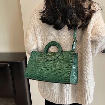 Lässige Krokodil-Schultertasche für Damen mit großem Fassungsvermögen und Griff oben, Damen-Umhängetaschen, Vintage-Mode