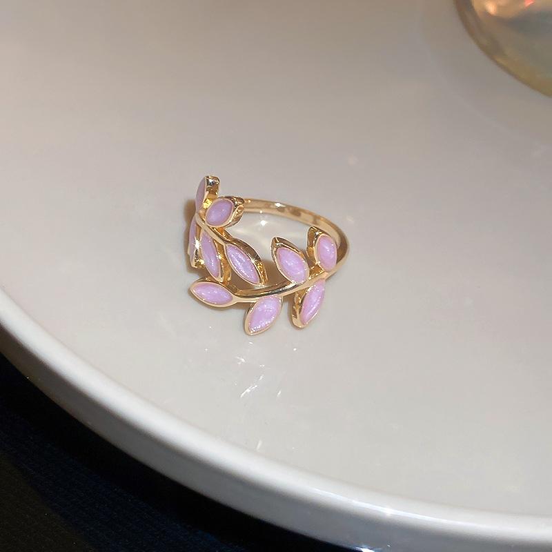 Drip Enamel Candy Color Leaf Open Ring