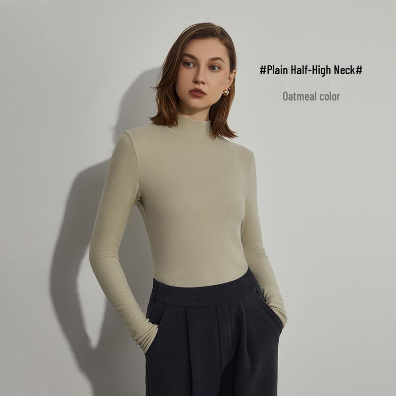 Women's Hyaluronic Acid Thermal Slimming Long Sleeve T-Shirt - Half High Neck, Autumn/Winter Base Layer