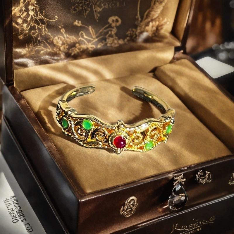 Medieval Enamel Dripping Oil Imitation Amber Eye Stone Open Ring Light Luxury High-End French Retro Niche Ring Woman