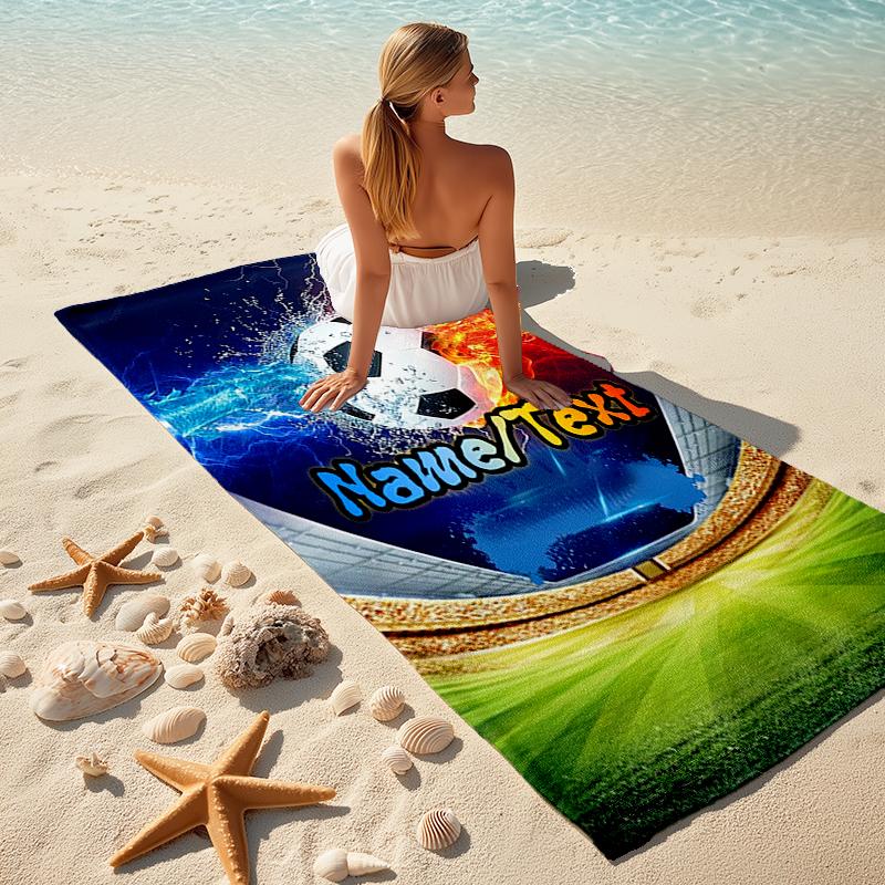 1PC Custom Name Soccer Ball Flames Water Beach Towel Highly Absorbent And Sand-Resistant Towel for Swimming, Pool, Yoga, And Travel Lightweight
